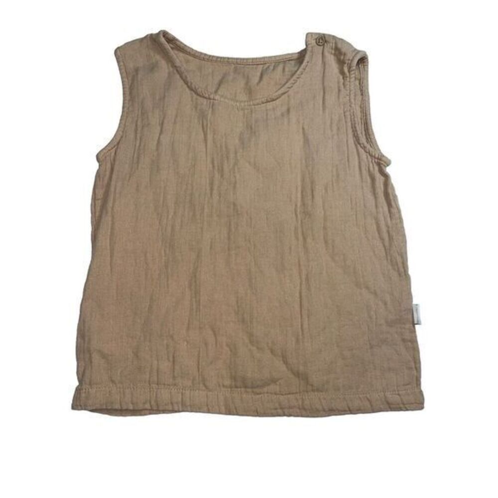 Poudre Organic Girl's Cotton Sleeveless Blouse In Tan Brown Size 6A